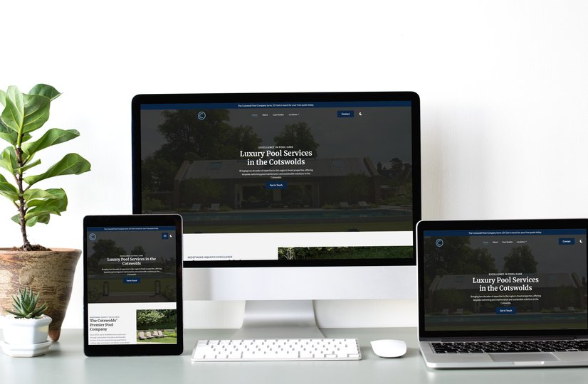 A mobile responsive website mockup image of The Cotswold Pool Company