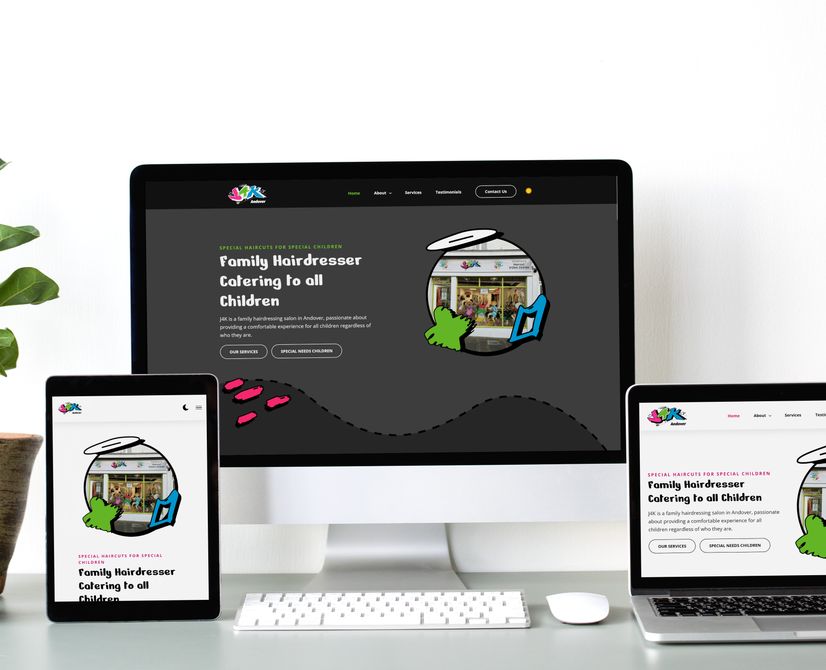 A responsive web design mockup of J4K