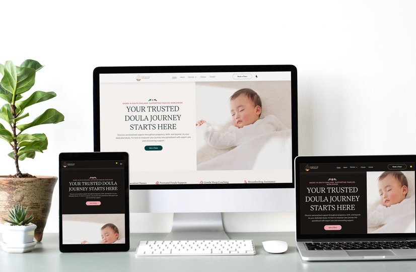 A mobile responsive website mockup image of Essence of Motherhood