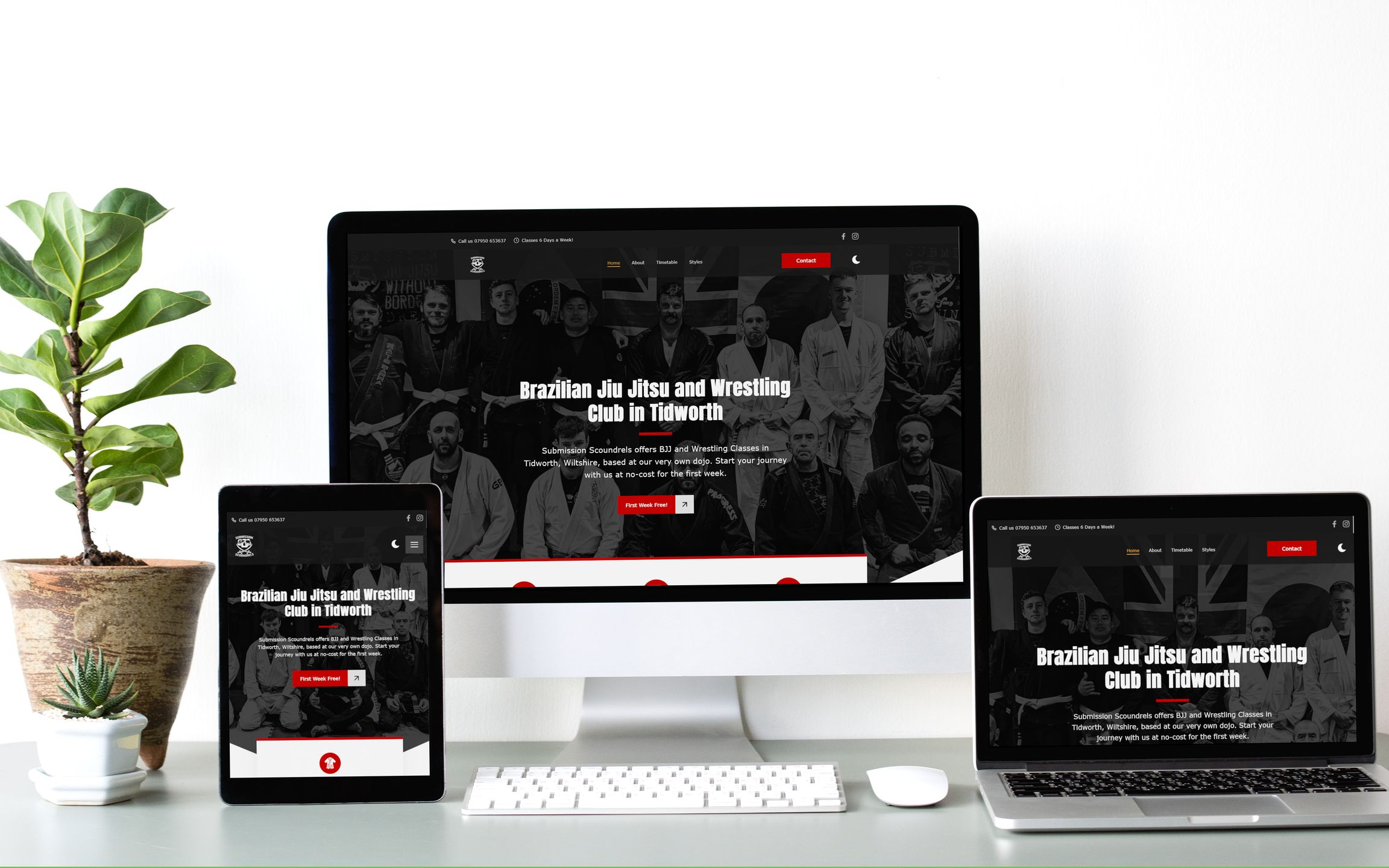 A responsive web design mockup of Submission Scoundrels website