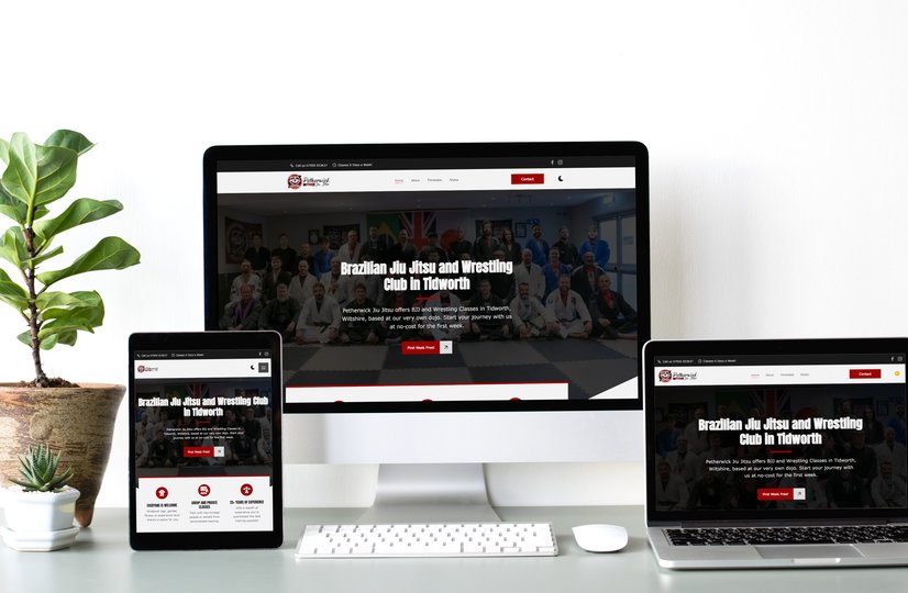 A mobile responsive website mockup image of Petherwick Jiu-Jitsu