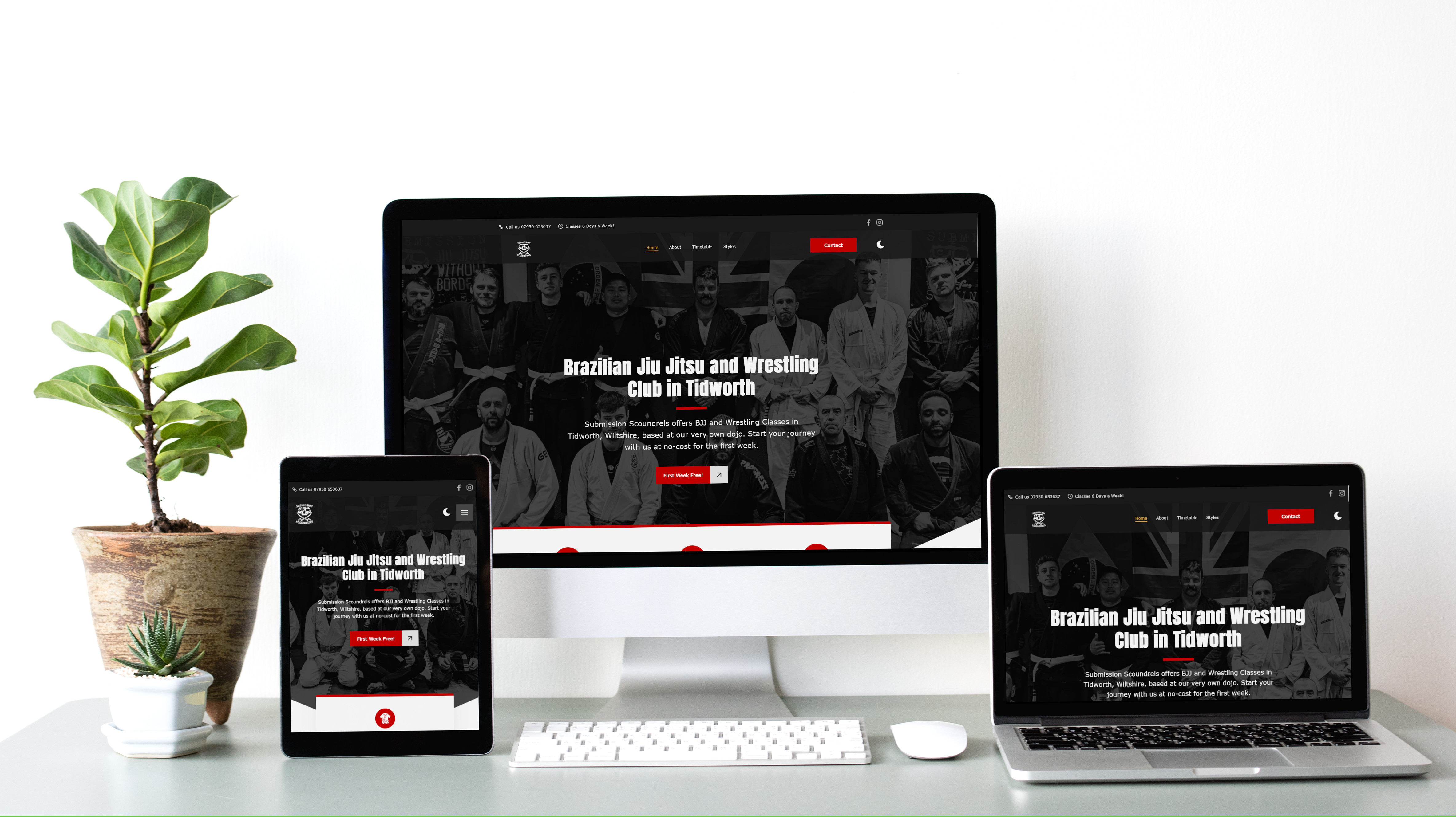 A responsive web design mockup of Submission Scoundrels website