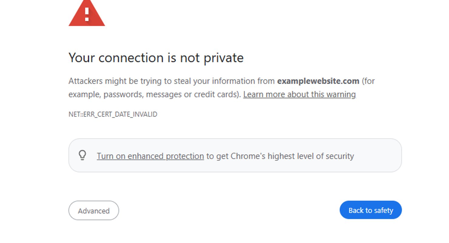 A website that does not have HTTPS which shows it is unsecure and that it should not be used.